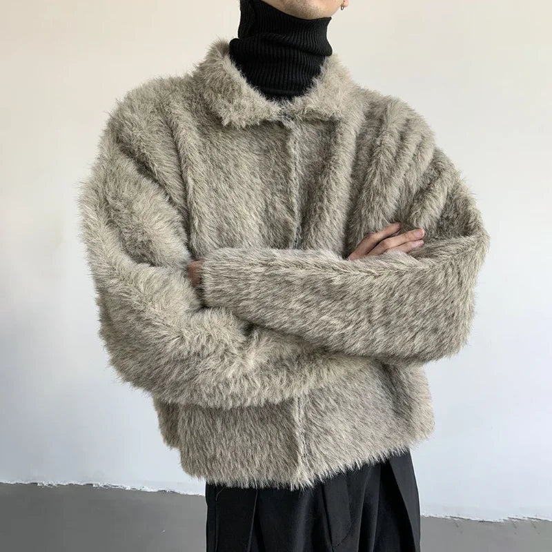 Veste en fourrure douce et polyvalente à revers tricotés pelucheux