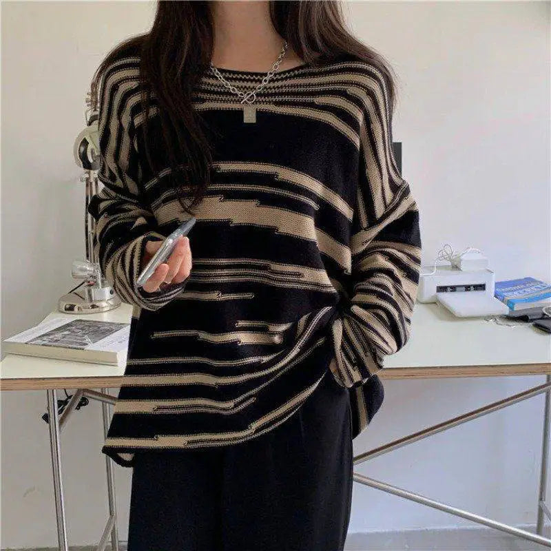 Oversized Striped Gothic Long Sleeve Sweater