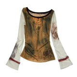 ゴシックパッチワークメッシュ長袖Tシャツ
