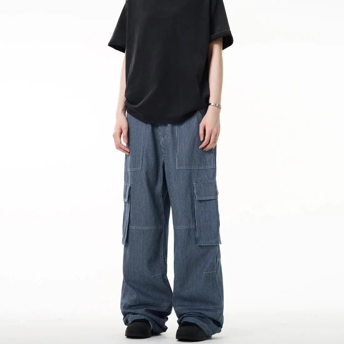 Vintage American Style Striped Cargo Jeans