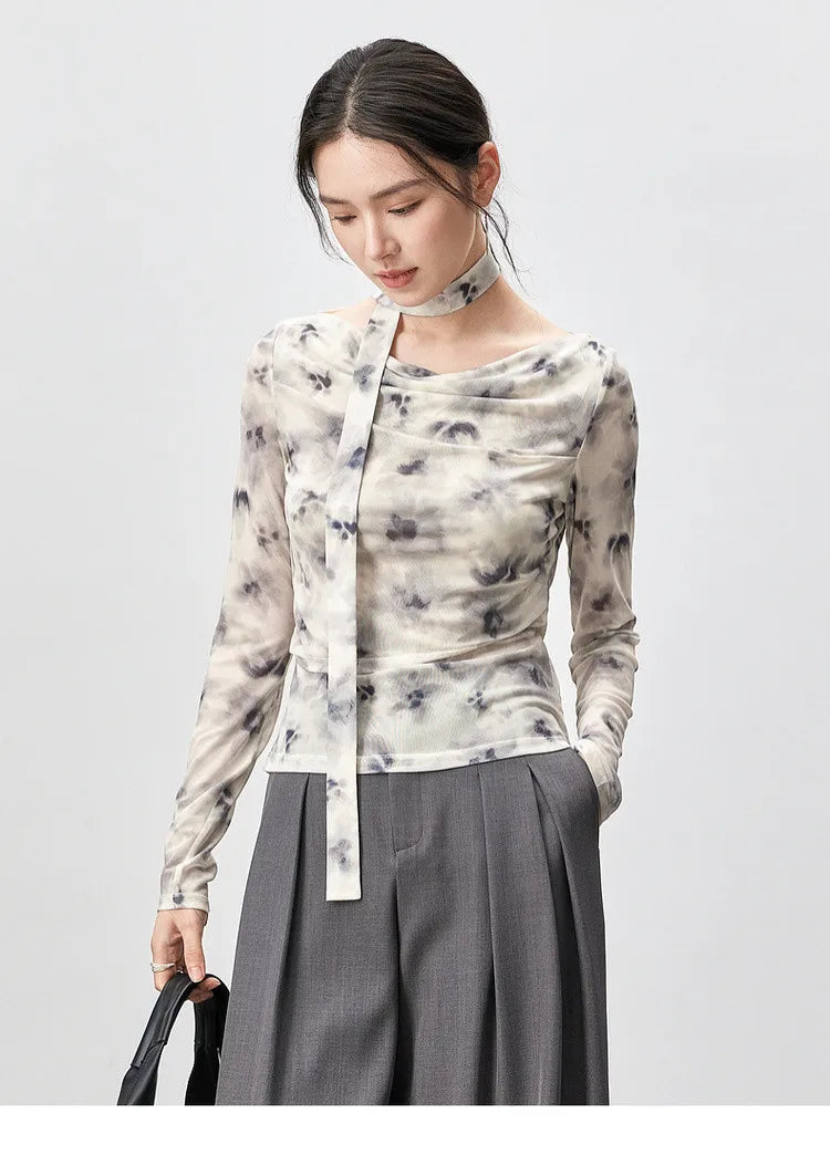 Elegantes Langarm-T-Shirt mit Swing-Kragen