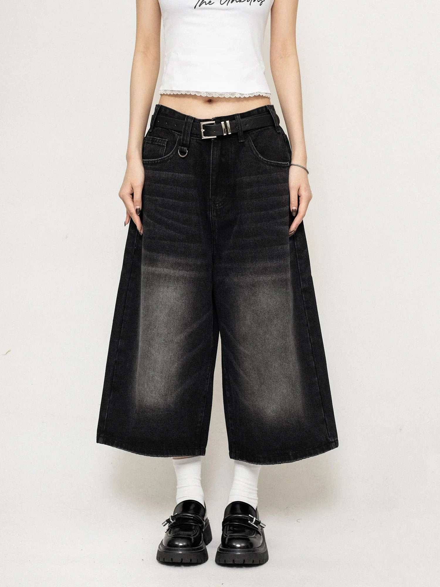 Short en jean bleu vintage taille haute