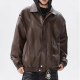 Retro-Bikerjacke aus Leder mit Kapuze im amerikanischen Stil
