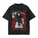 Anime Girl Dinner Print Washed T-Shirt
