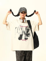 不規則プリント レトロ半袖Tシャツ