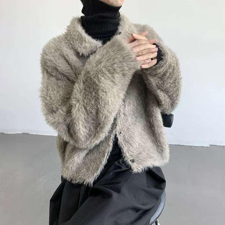Veste en fourrure douce et polyvalente à revers tricotés pelucheux