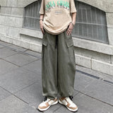 Comfortable Solid Color Wide Leg Cargo Pants