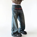 Retro-Jeans mit koreanischem Buchstabenprint und weitem Bein