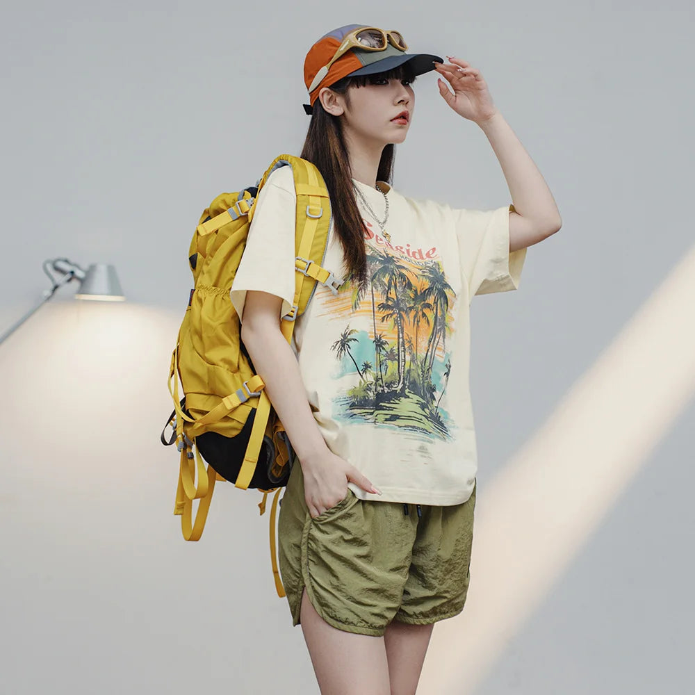 Bequemes Kurzarm-T-Shirt mit Kokosnussmuster