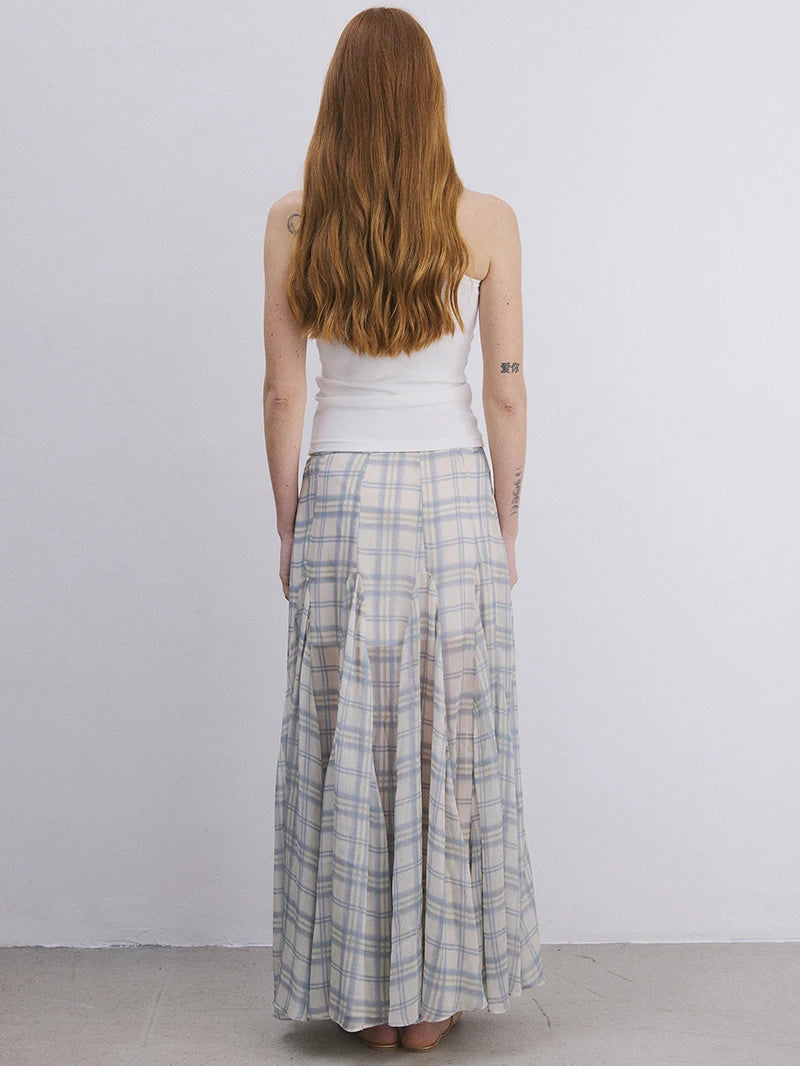 Plaid High Waist Mesh Maxi Women’s Skirt