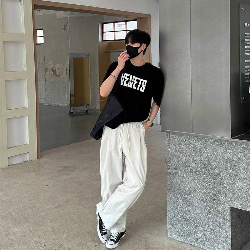 스트릿웨어 쿨 볼드 벨벳 타이포그래피 캐주얼 티셔츠