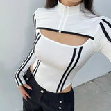 Gestreifter Cyberpunk-Body mit Cut-Outs