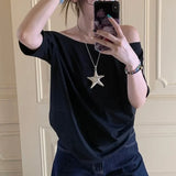 T-shirt Soft Girl décontracté à épaules dénudées