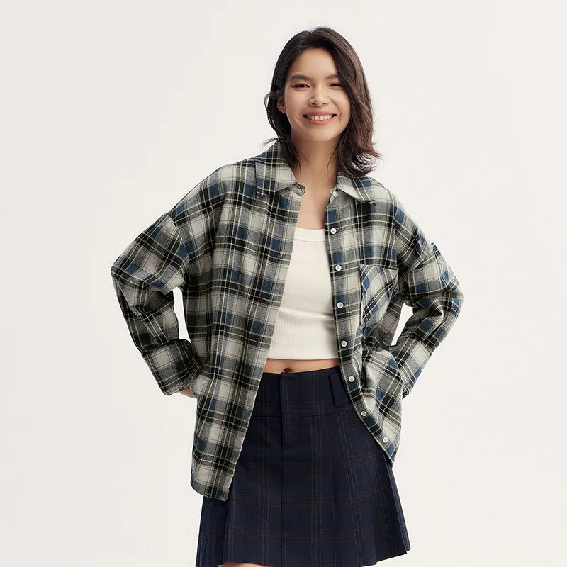 Oversized Drop Shoulder Plaid Shirt