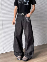 Schwarze Baggy-Jeans mit Cyber-Grafik-Patchwork
