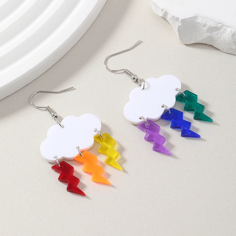 Colorful Lightning Cloud Pendant Earrings