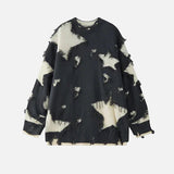 Pull en maille déchirée à motif d'étoile gothique tendance