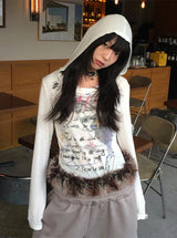 Y2K Gothic Print Hooded T-shirt