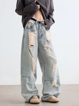 Gothic Blue Vintage Ripped Baggy Jeans