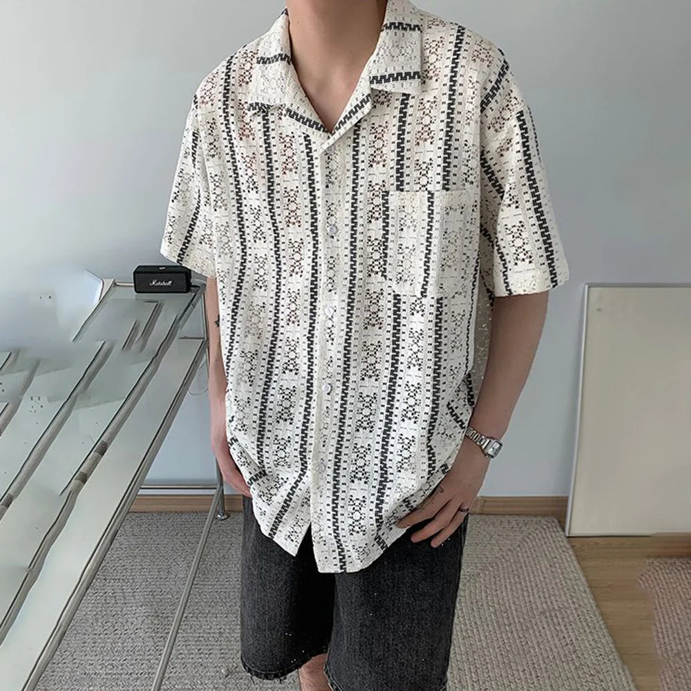 Essential Mesh Hollow Striped Shirt