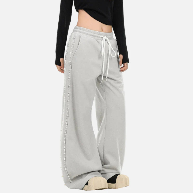 Trendy Pearl Decoration Hip Hop Sweatpants