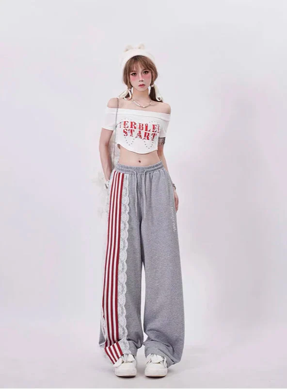 Essential High Waist Drawstring Straight Leg Sweatpants
