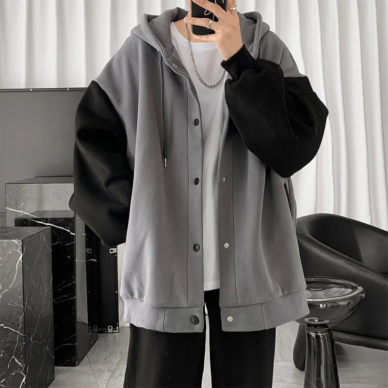 Korean Style Simple Single Breasted Hooded Sweatshirt