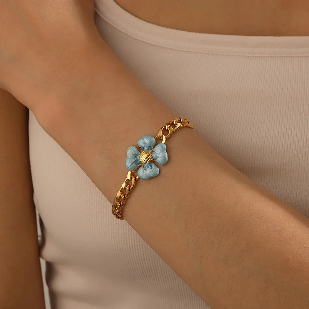 Blue & Pink Flower Charm Bracelet