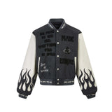 Veste à blocs de couleurs brodée en maille mixte avec flamme