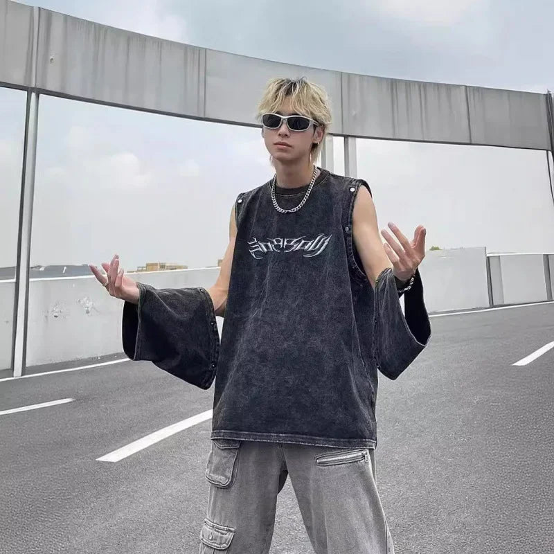 Vintage Washed Oversize Sleeveless Crew T-Shirt