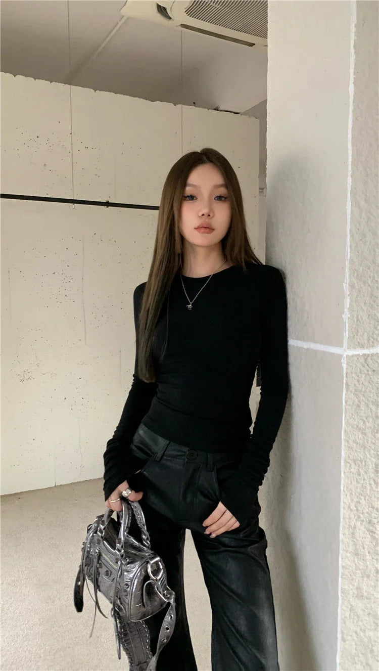 메쉬 백 긴팔 슬림 티셔츠