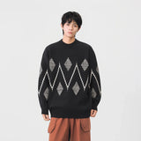 Cozy Argyle Knit Crew Neck Classic Sweater