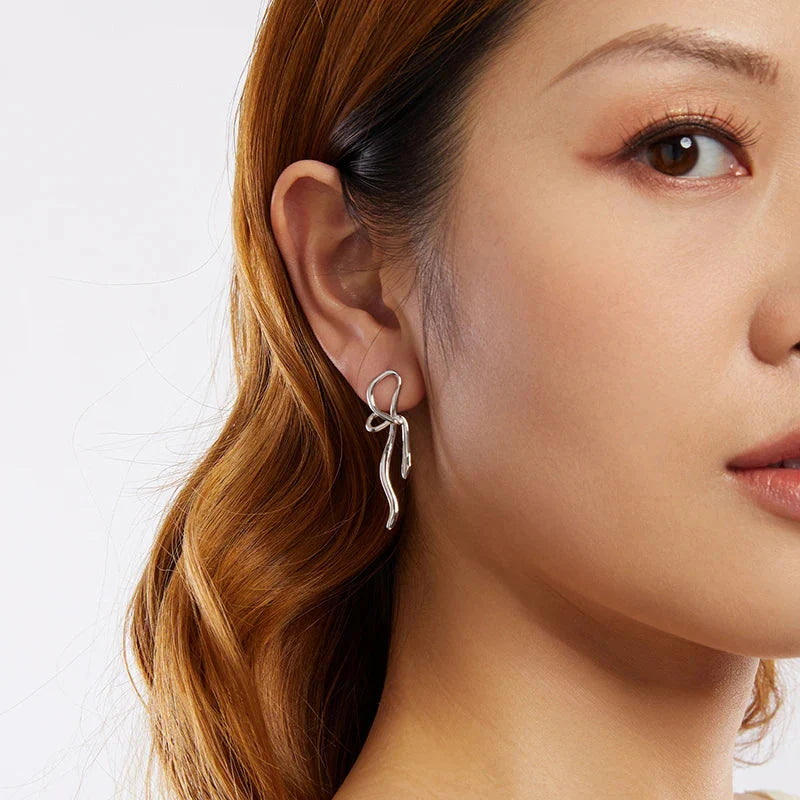 Women Elegant White Gold Plated Bowknot Earrings