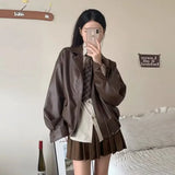 レディースヴィンテージブラウンジッパーレザージャケット