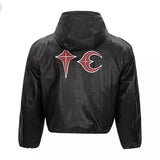 Schwere Motorrad-Lederjacke mit Kapuze