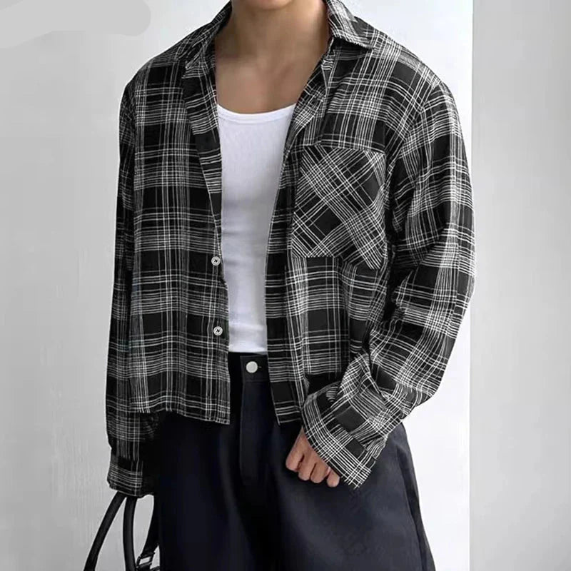 Herren-Freizeithemd mit Karomuster, Oversize-Größe und langen Ärmeln