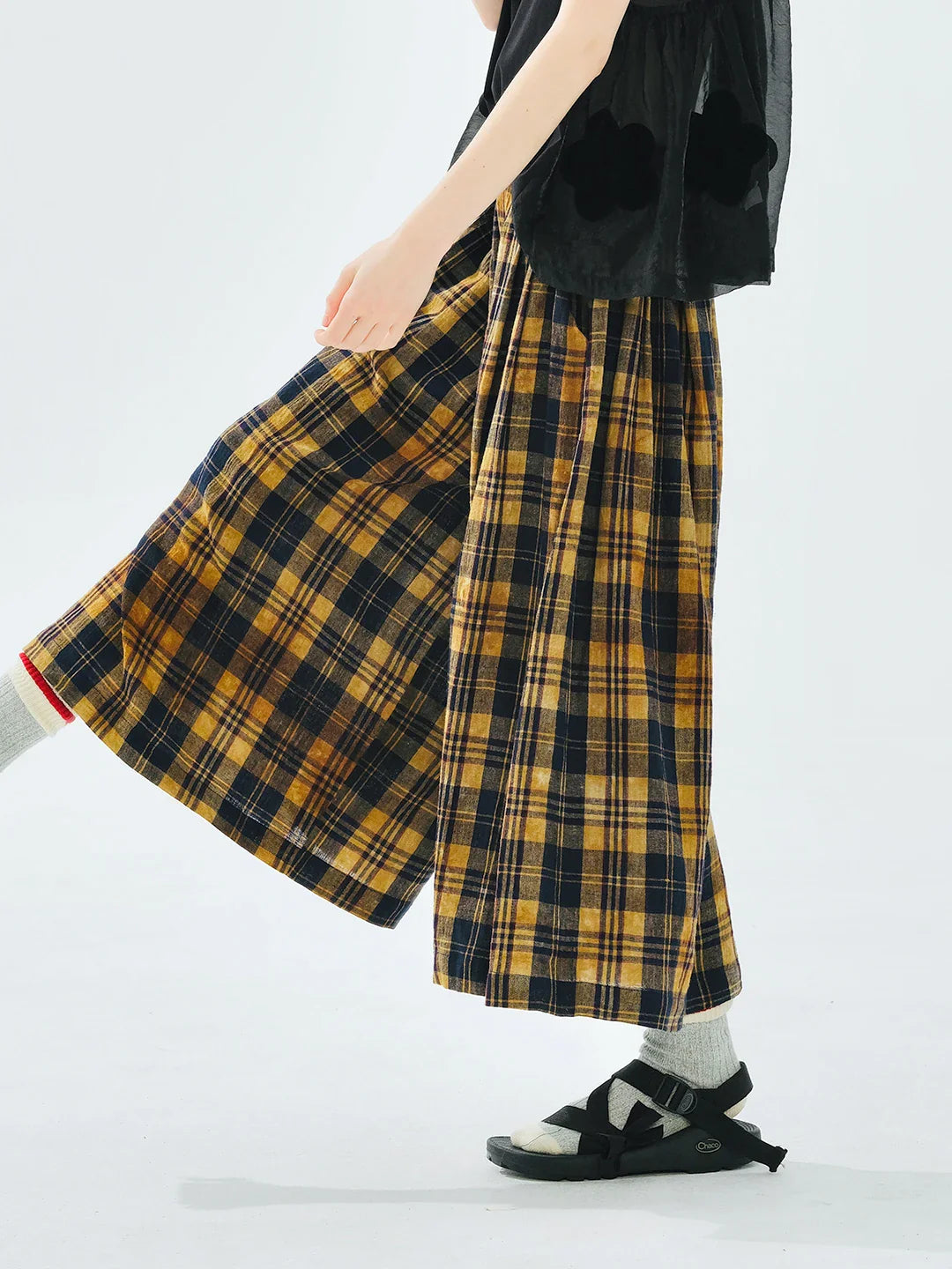 Yellow Black Checkered Elastic Waist Pants