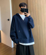 Loose Solid Color V-neck Hoodie