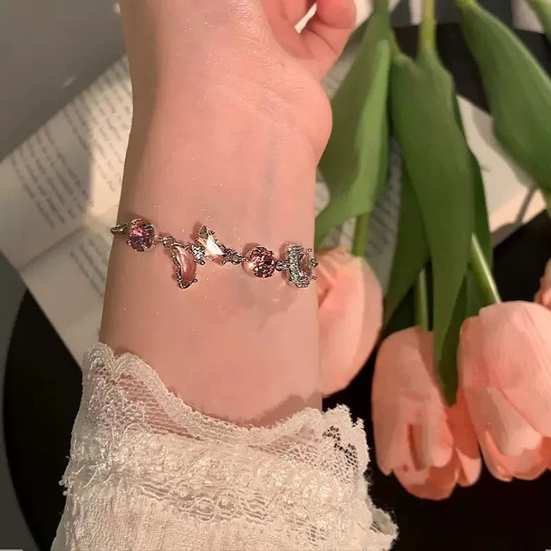 Exquisite Colorful Zircon Heart Butterfly Bracelet