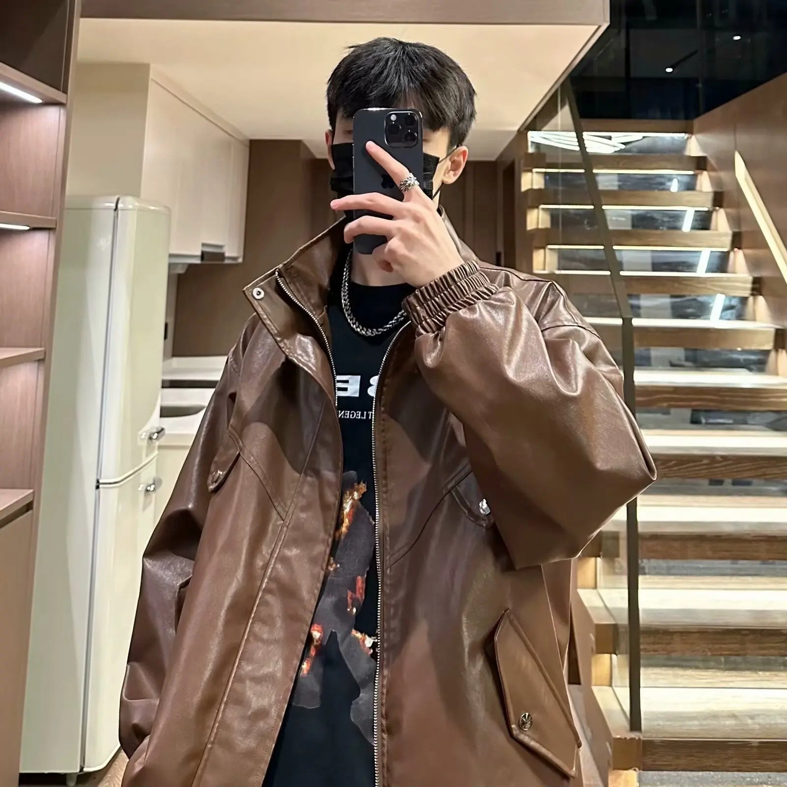 Men Classic Retro Smooth Military PU Leather Jacket