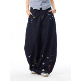 Bequeme Hip-Hop-Jeans mit K-Pop-Cartoon-Print und weitem Bein