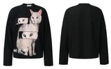 ゴシック スウィート キャット グラフィックプリント長袖Tシャツ