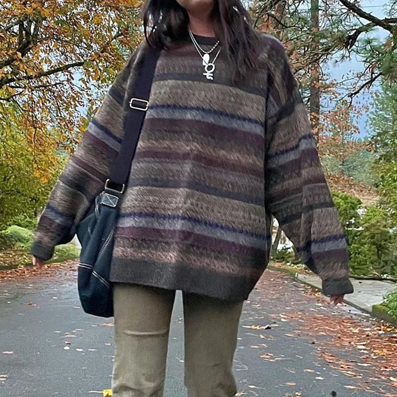 Y2K-gestreifter Oversize-Strickpullover