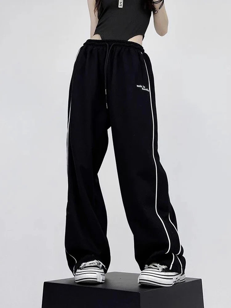 Women Vintage Retro Striped Letter Print Sweatpants