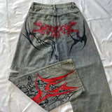 Y2K Embroidered Wide-Leg Jeans