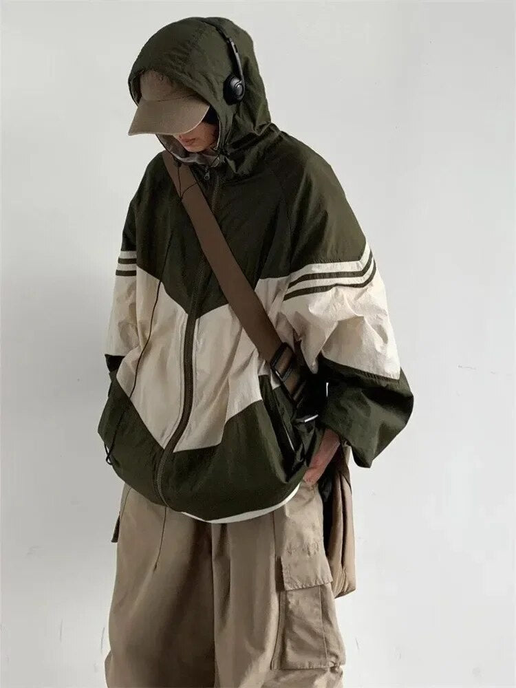 Color Block Hooded Oversized Jacket