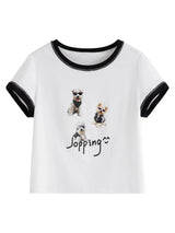 Women Streetwear Textured Dog Print with Contrast T-Shirt