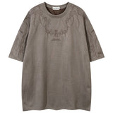 Vintage Embroidered Suede Oversized T-Shirt