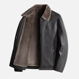 Dick mit Fleece gefütterte Lederjacke mit Pelzkragen