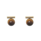 Minimalist Tiger Eye Stone Round Beads Earring